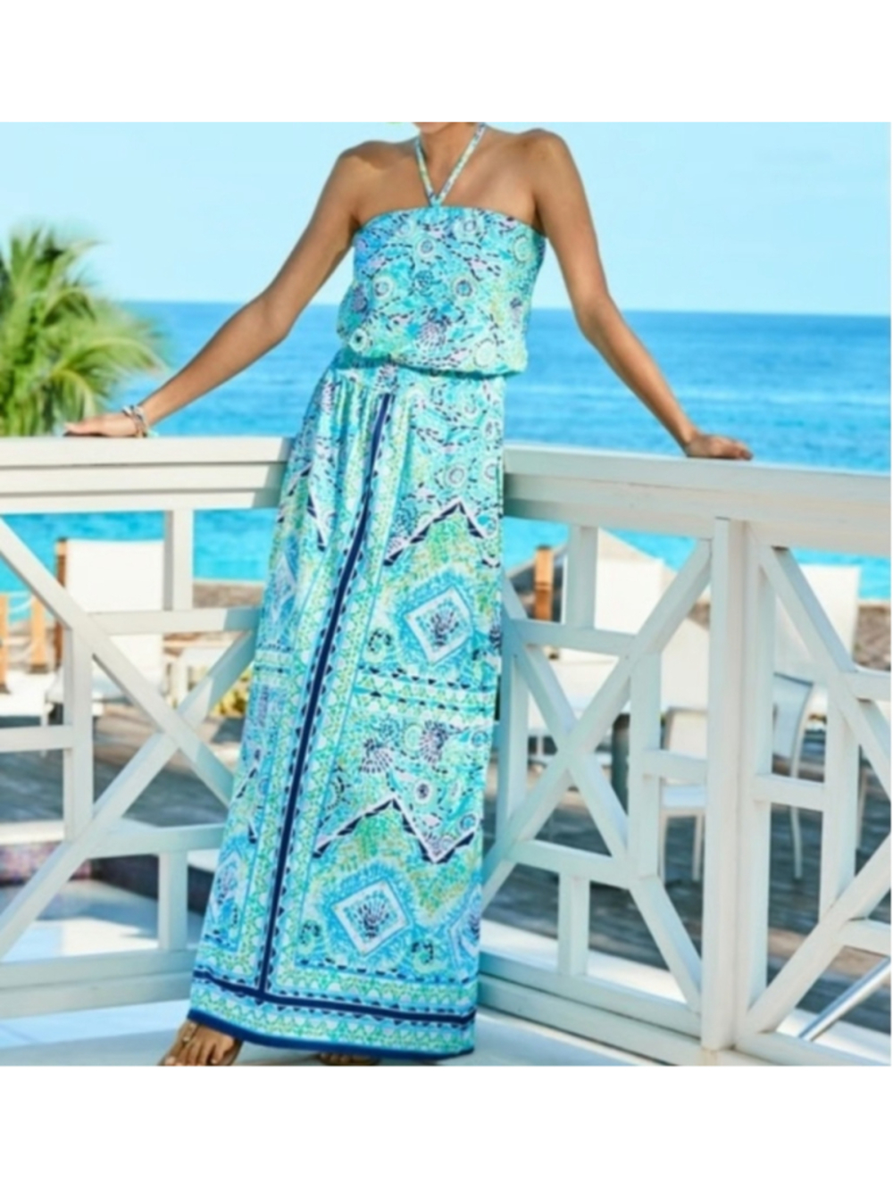 Lilly Pulitzer Marnie Blue Ibiza Halter Strapless Maxi Dress XS